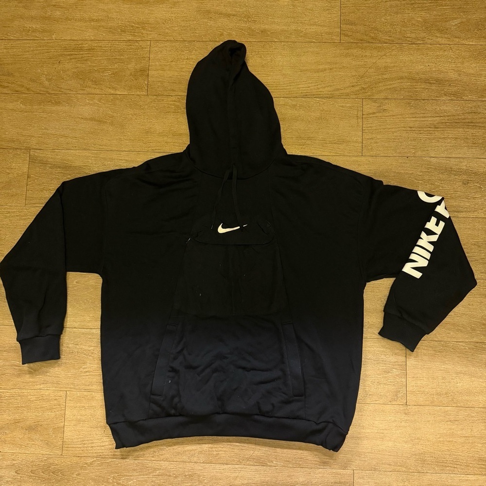 Nike Black Hoodie with White Swoosh and Sleeve Logo XXL